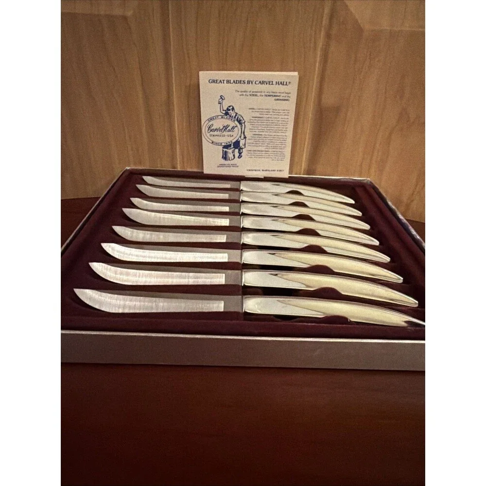 Carvel Hall Stainless Steel Steak Knives Vintage Set/8 In Box Made in USA.  EUC!